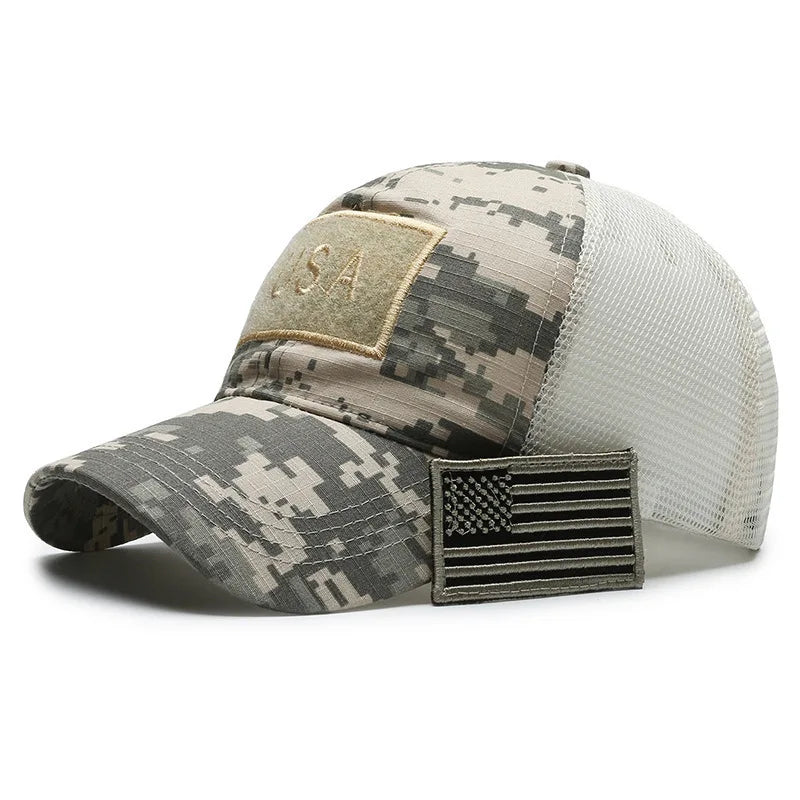 Tactical Camouflage Mesh Baseball Cap With Adjustable Strap And Patch