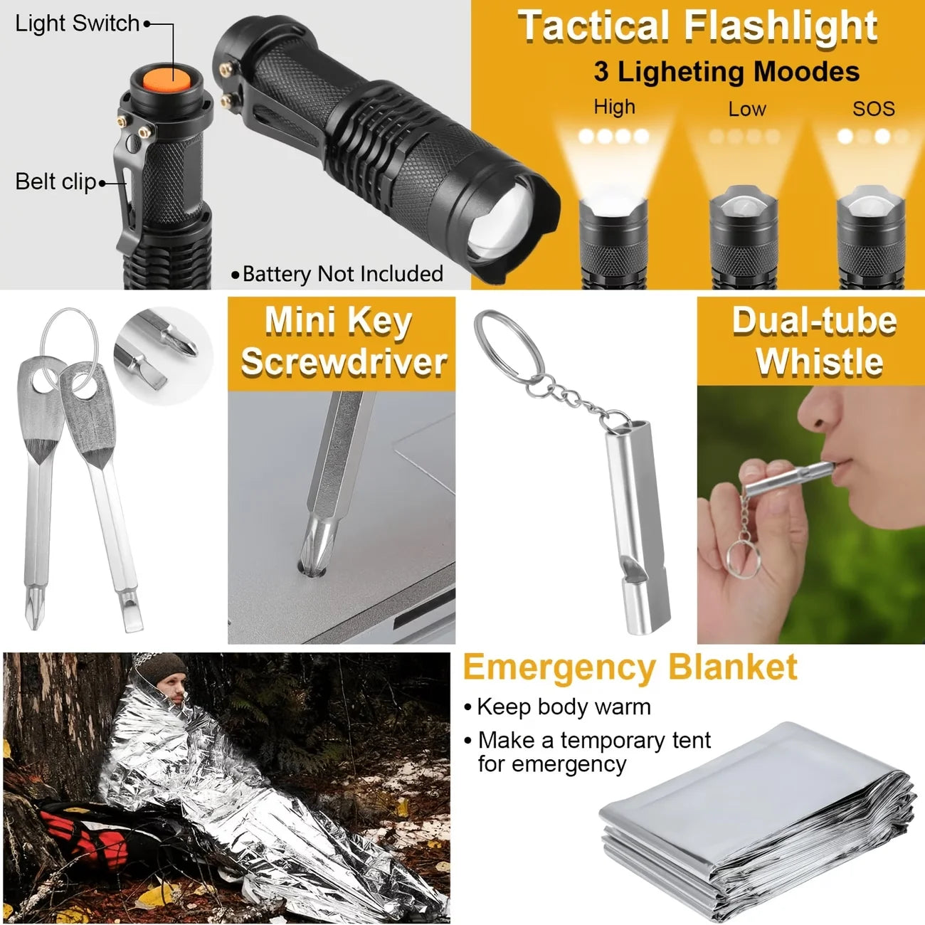 Professional Survival Outdoor Gear Set With Fire Starters For Camping