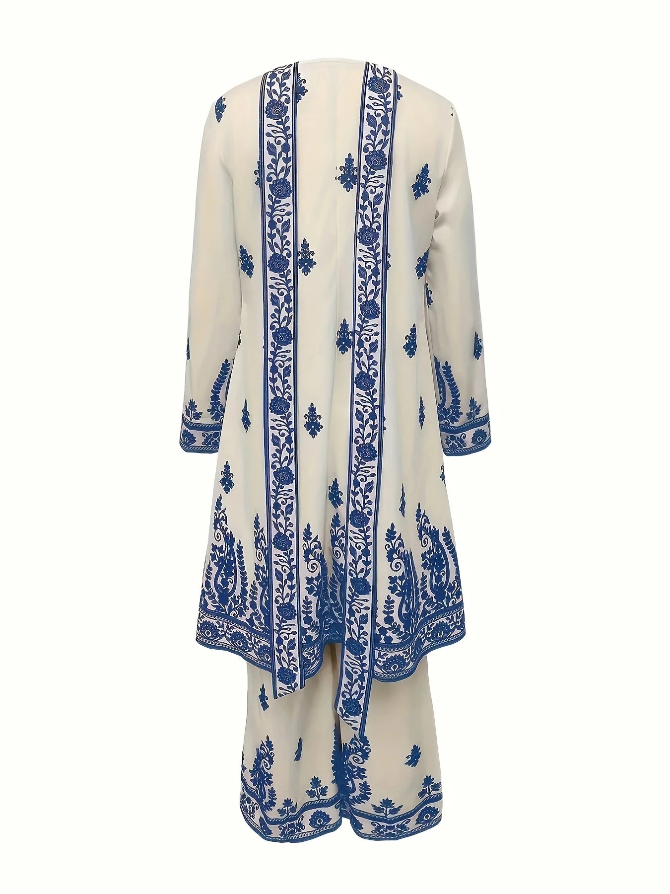 Women's Casual Polyester Ethnic Top Pants And Scarf Set