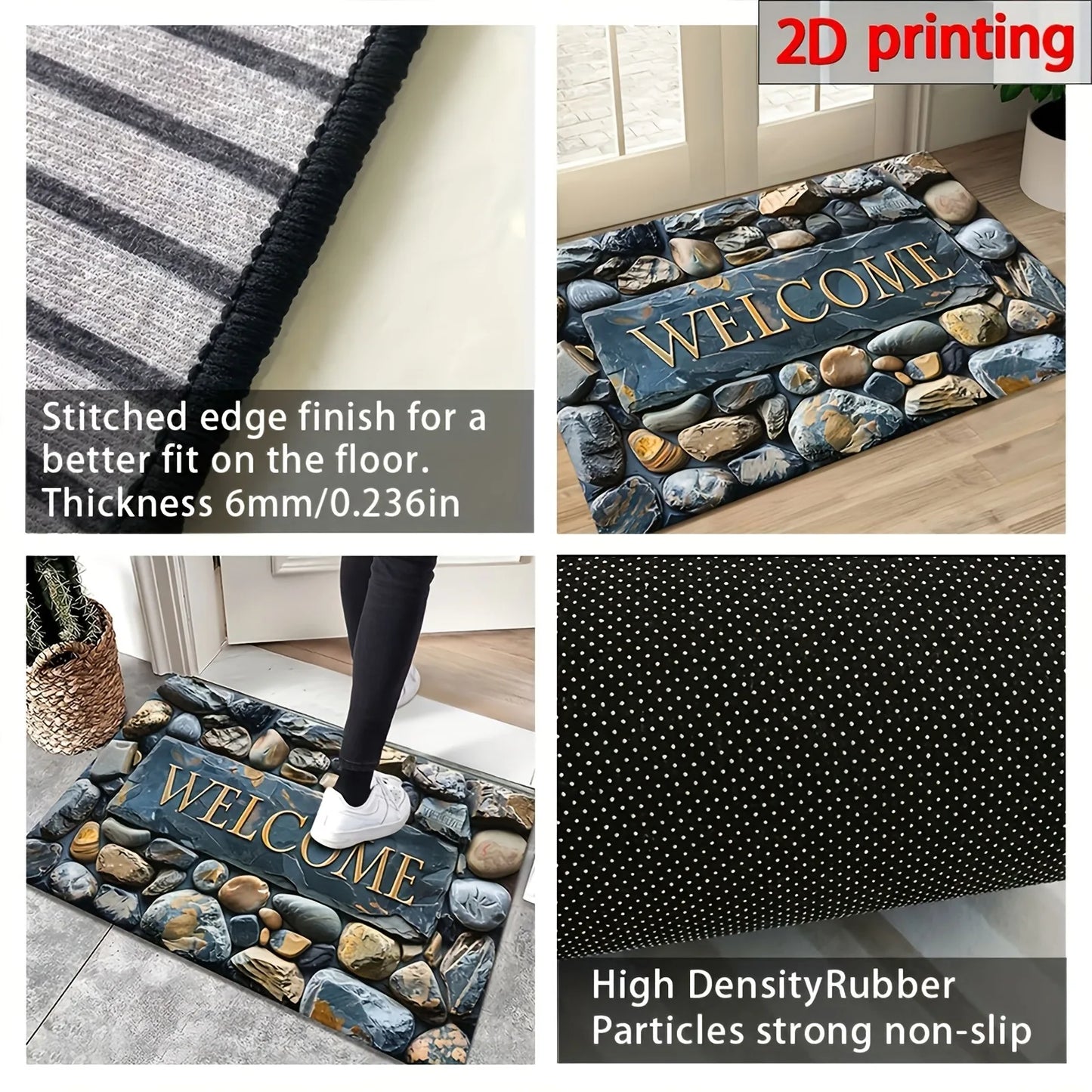 Elegant Pebble Design Silicone Anti Slip Indoor Outdoor Doormat Entrance