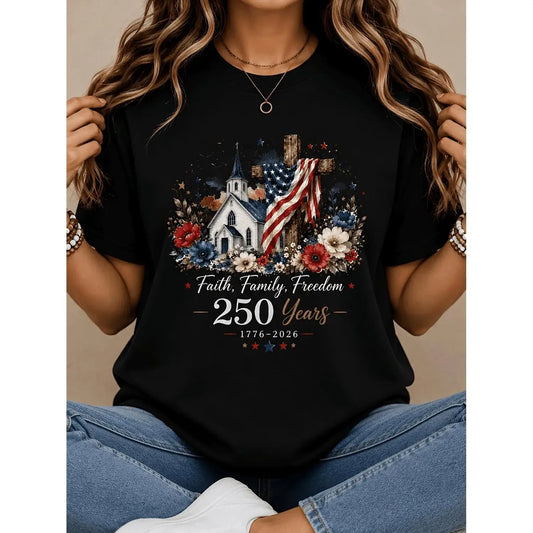 Comfortable Cotton Graphic Shirt For Women With Patriotic Faith