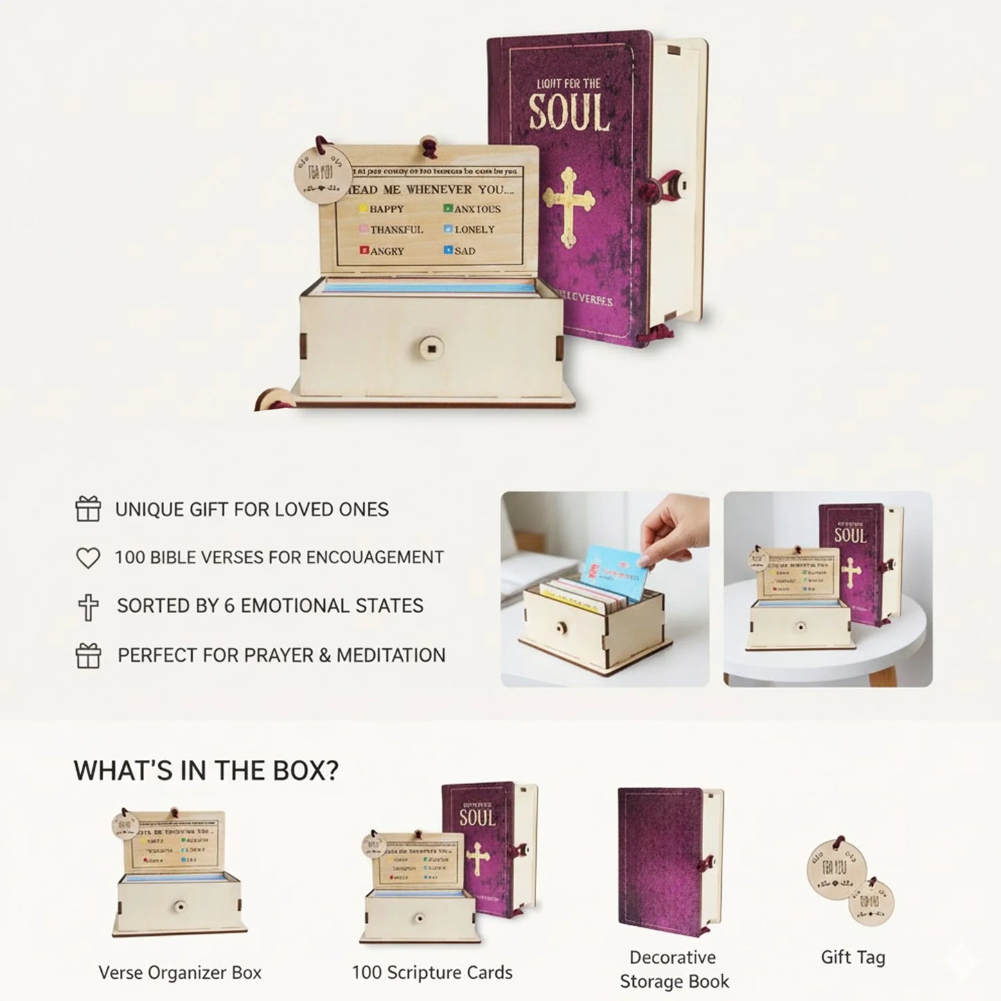 Wooden Bible Verse Box With Scripture Cards For Inspiration