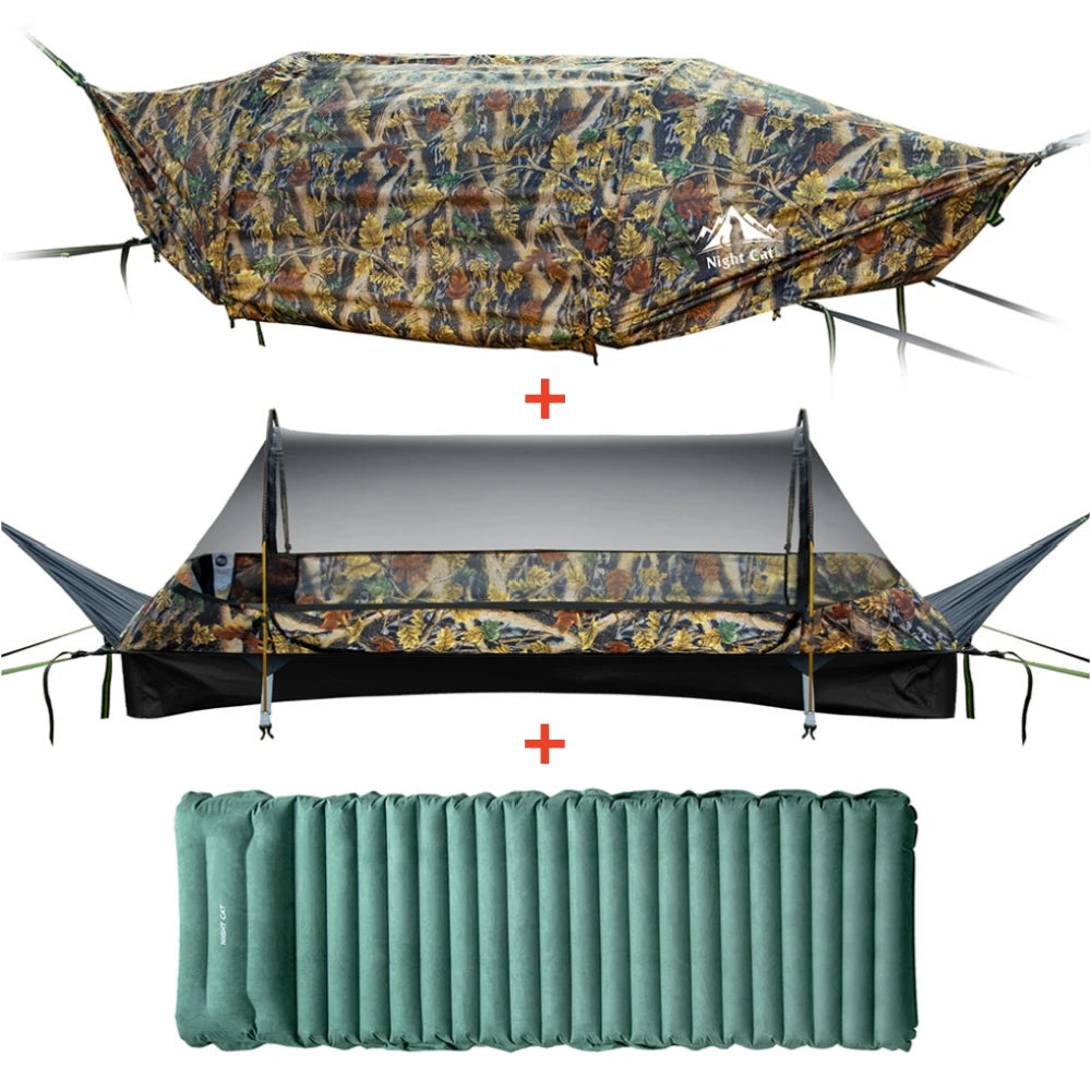Night Cat Waterproof Camping Hammock With Mosquito Net And Rainfly