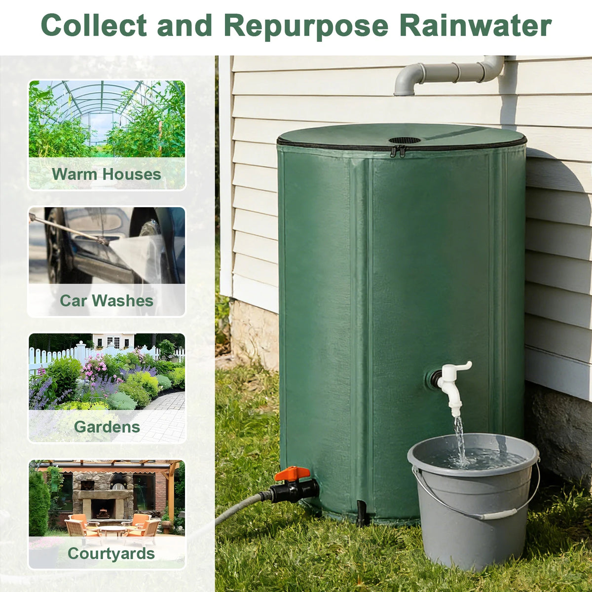 Collapsible Rain Barrel Water Collection Tank for Garden Irrigation