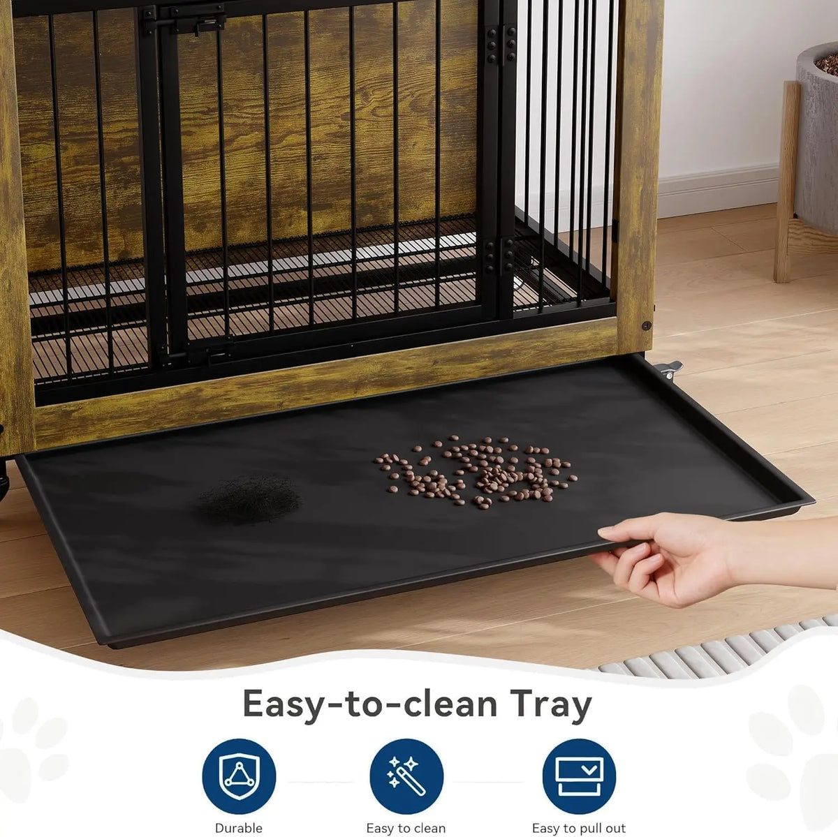ANIXOL Wooden Dog Crate Furniture With Wheels And Removable Tray
