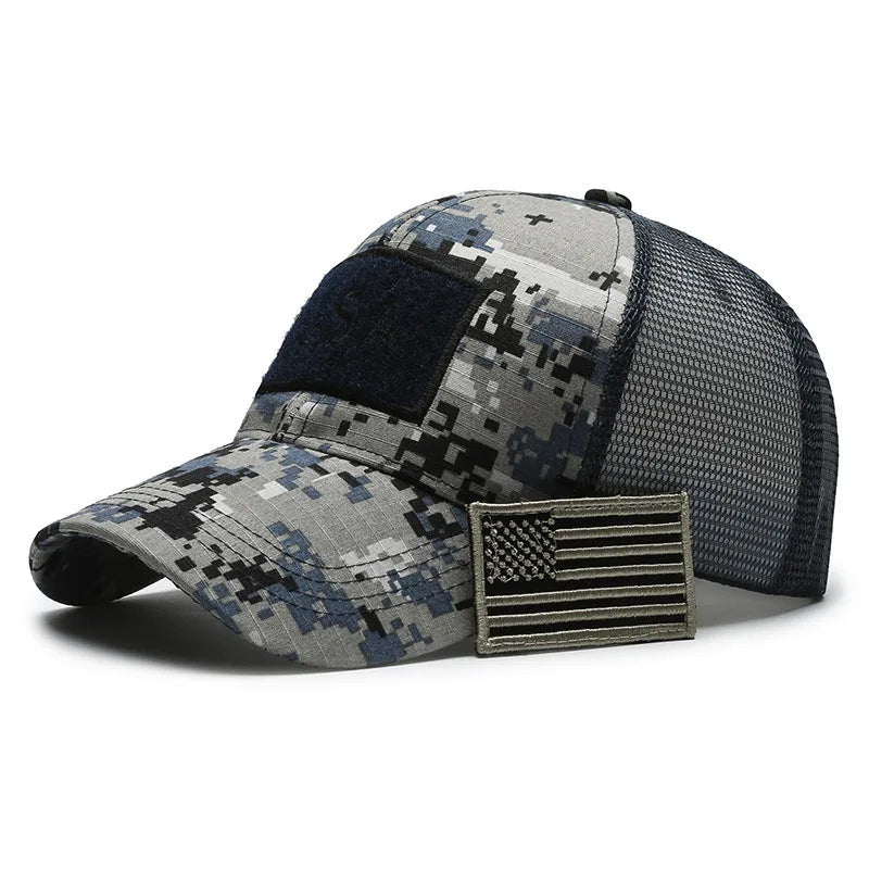 Tactical Camouflage Mesh Baseball Cap With Adjustable Strap And Patch