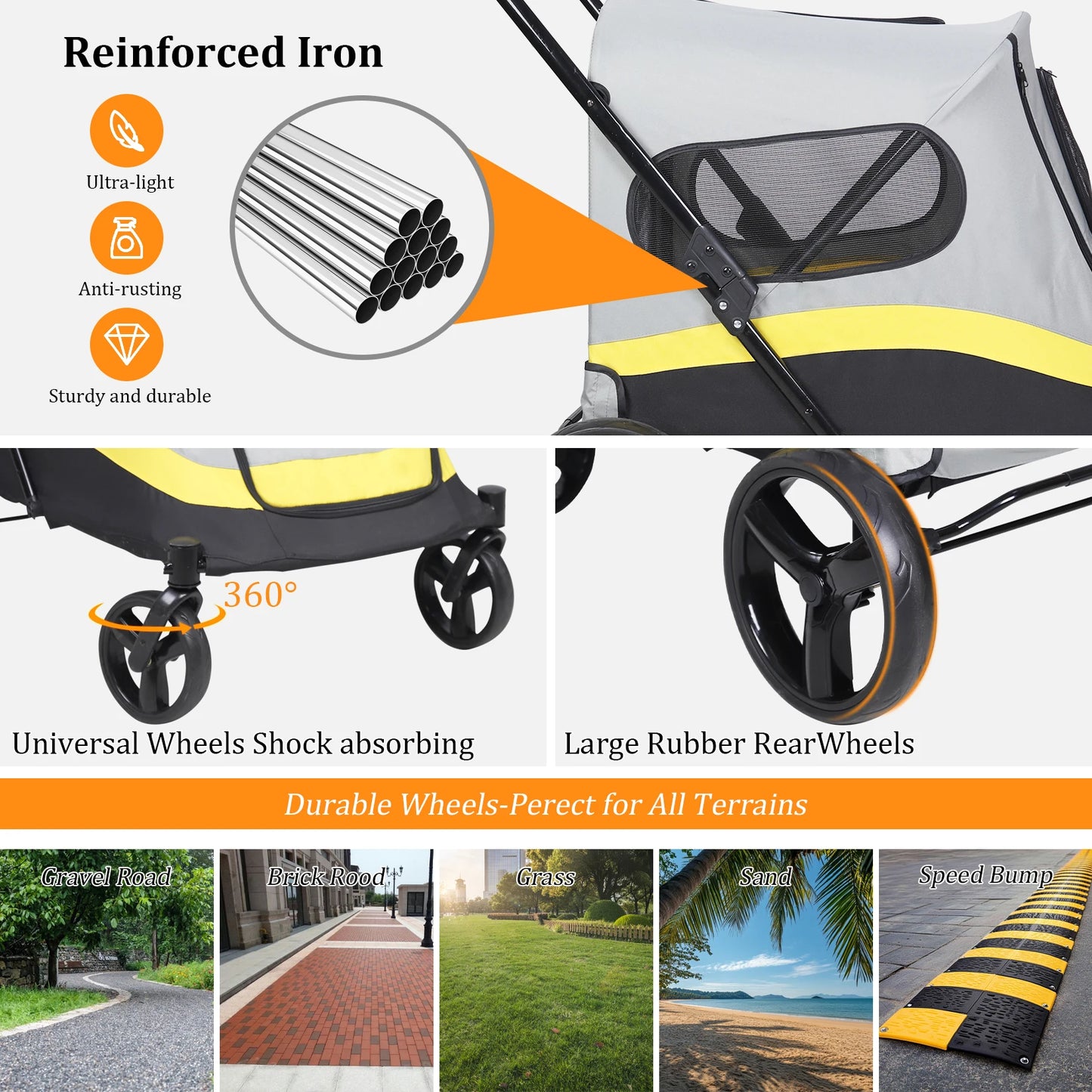 Bingopaw Portable All Terrain Dog Stroller With Dual Entry