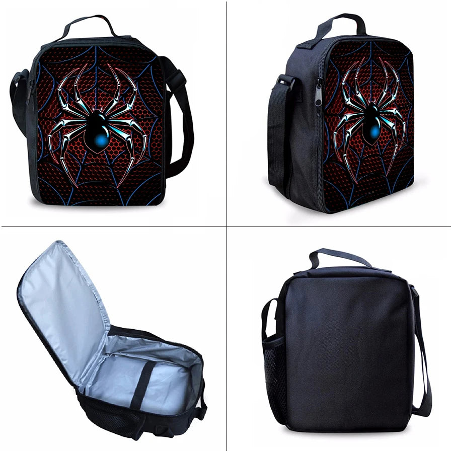 Spider Pattern Three Piece School Backpack Set for Kids and Girls