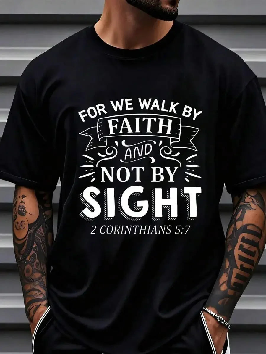 Pure Cotton Jesus Walk By Faith Christian Graphic Tee Shirt