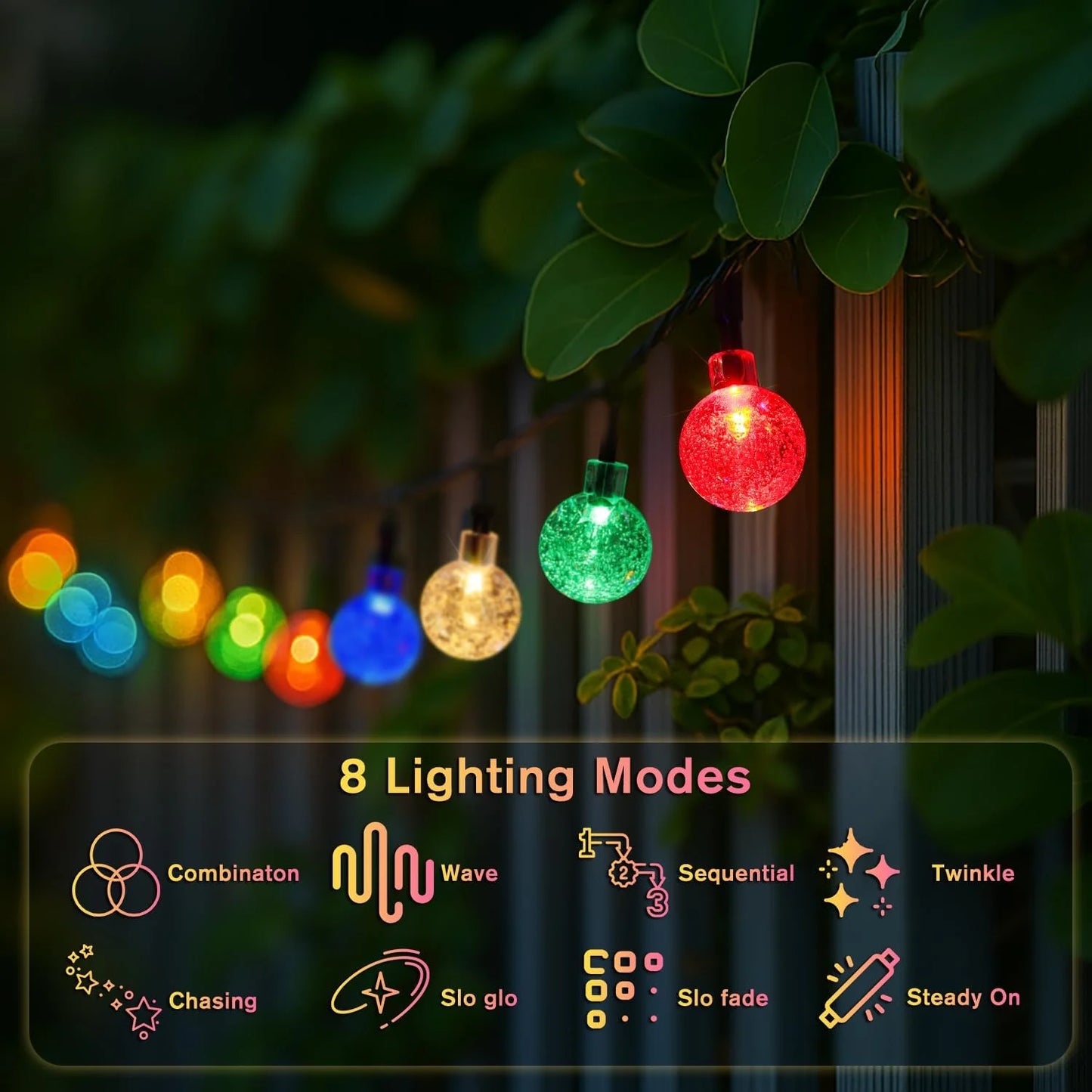 Solar Powered 100 LED Bubble Ball Outdoor String Lights Decor