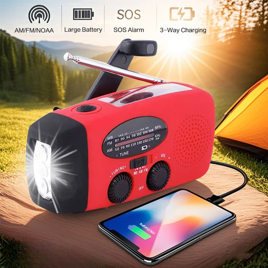 Portable Hand Crank Emergency Radio With Solar And LED Flashlight