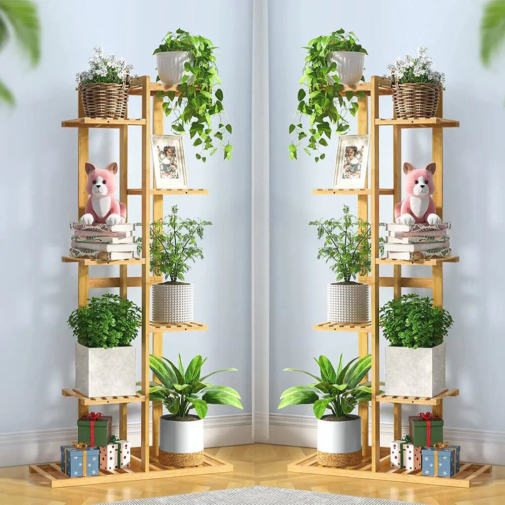Wisfor Bamboo Corner Plant Stand Rack With Multiple Flower Shelves