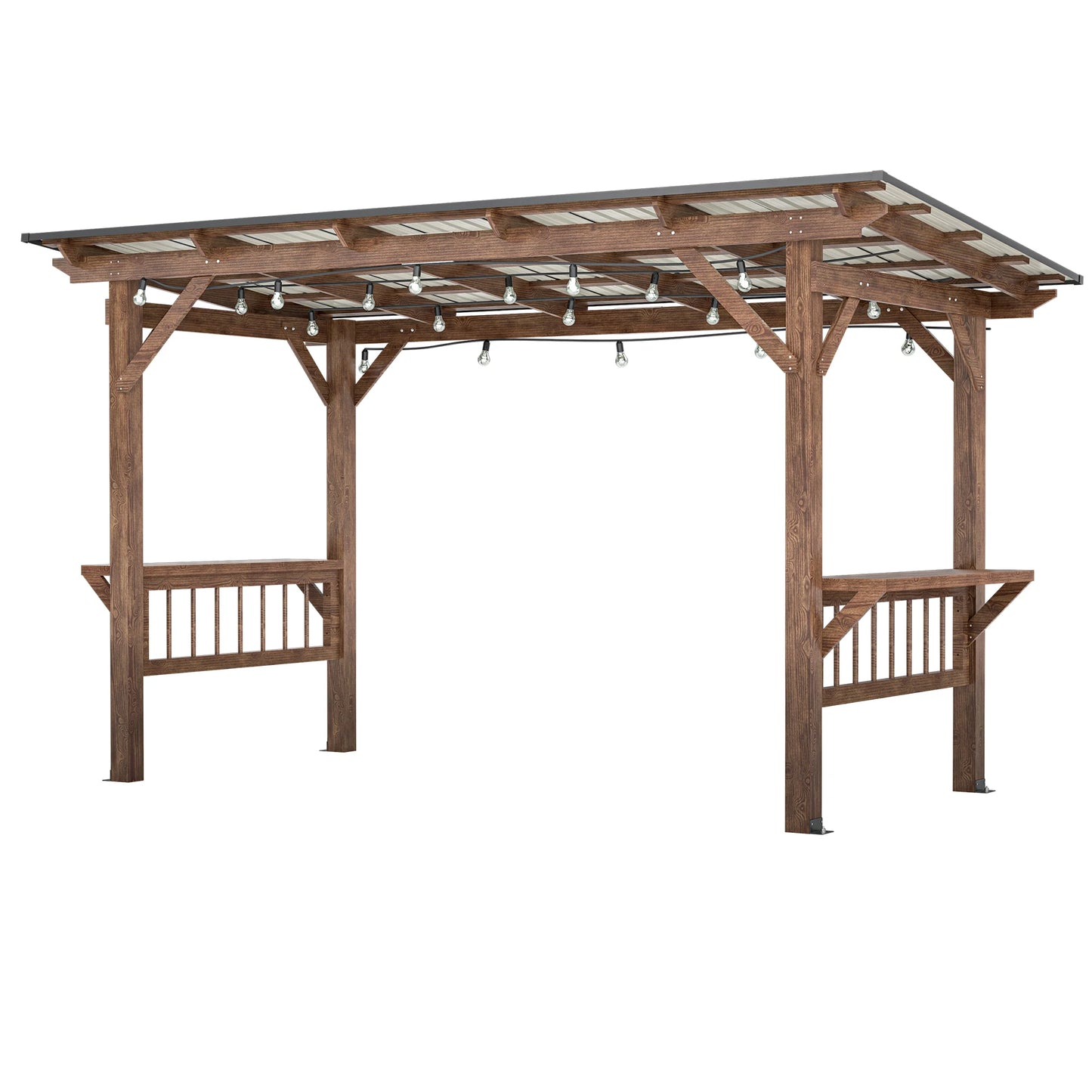 Gihauvia Heavy Duty Wooden Pergola Grill Gazebo Metal Roof