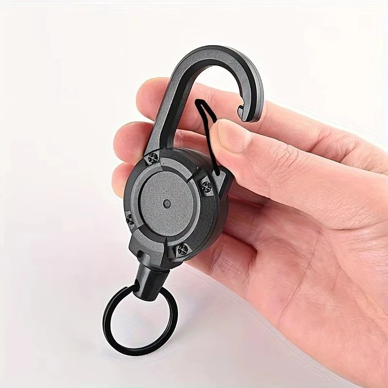 Retractable Heavy Duty Wire Rope Key Chain With Carabiner Buckle