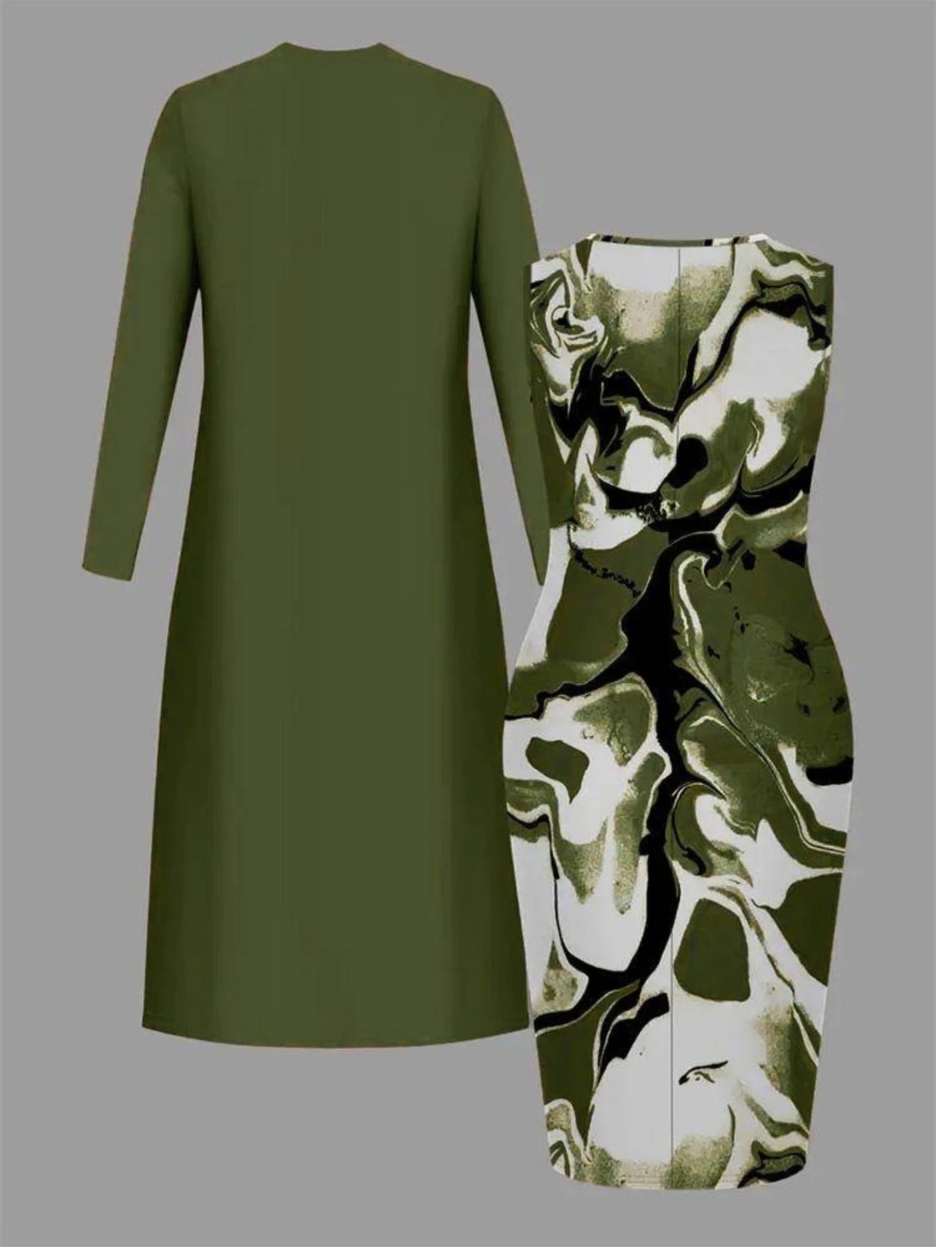 Womens Two Piece Open Front Cardigan And Marble Dress Set