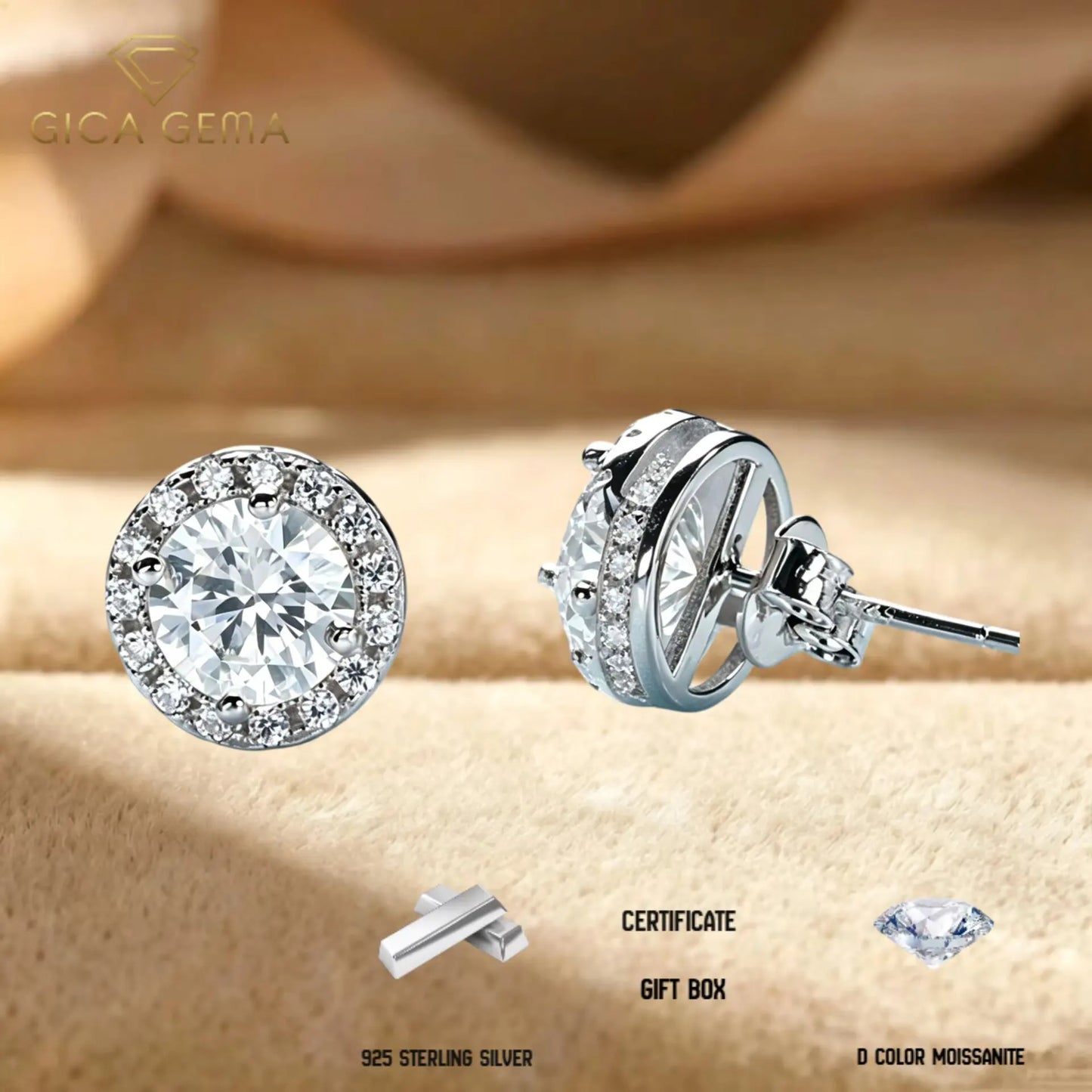Sterling Silver Moissanite Stud Earrings For Women Fine Jewelry