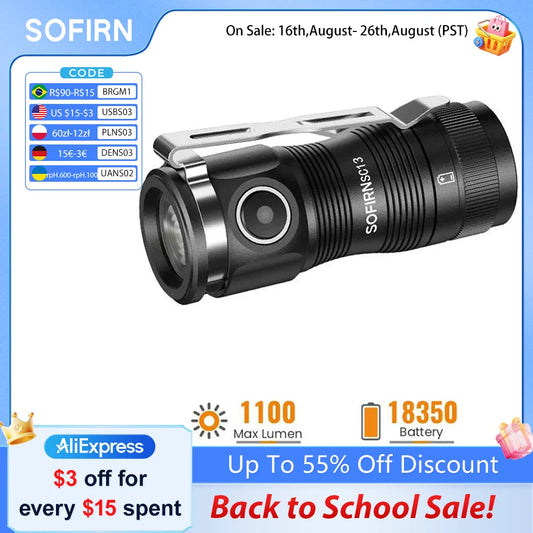 Sofirn Sc13 Mini Tactical Flashlight 1300 Lumens Waterproof Keychain Light