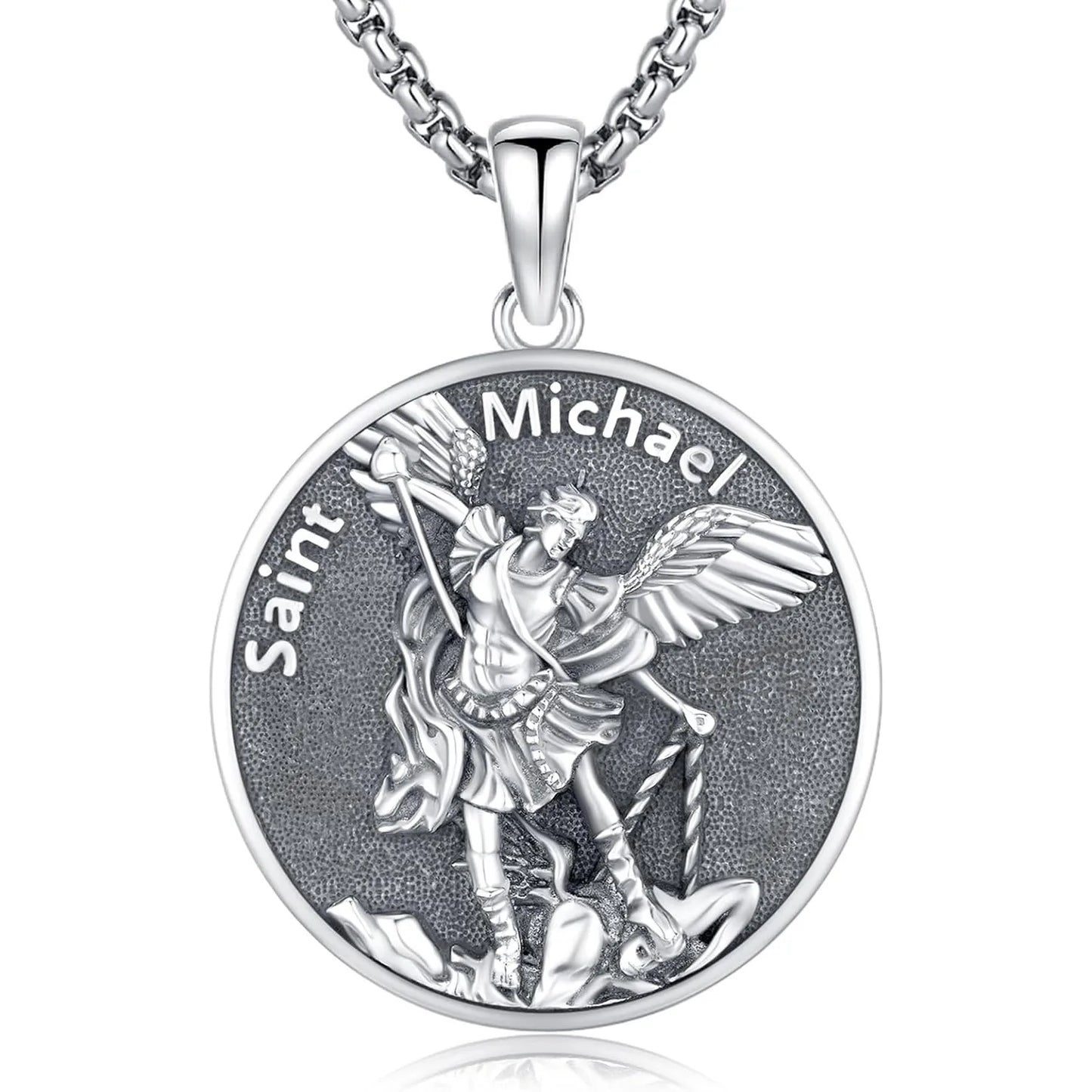 Drinsper Saint Michael Medal Pendant 925 Sterling Silver Necklace