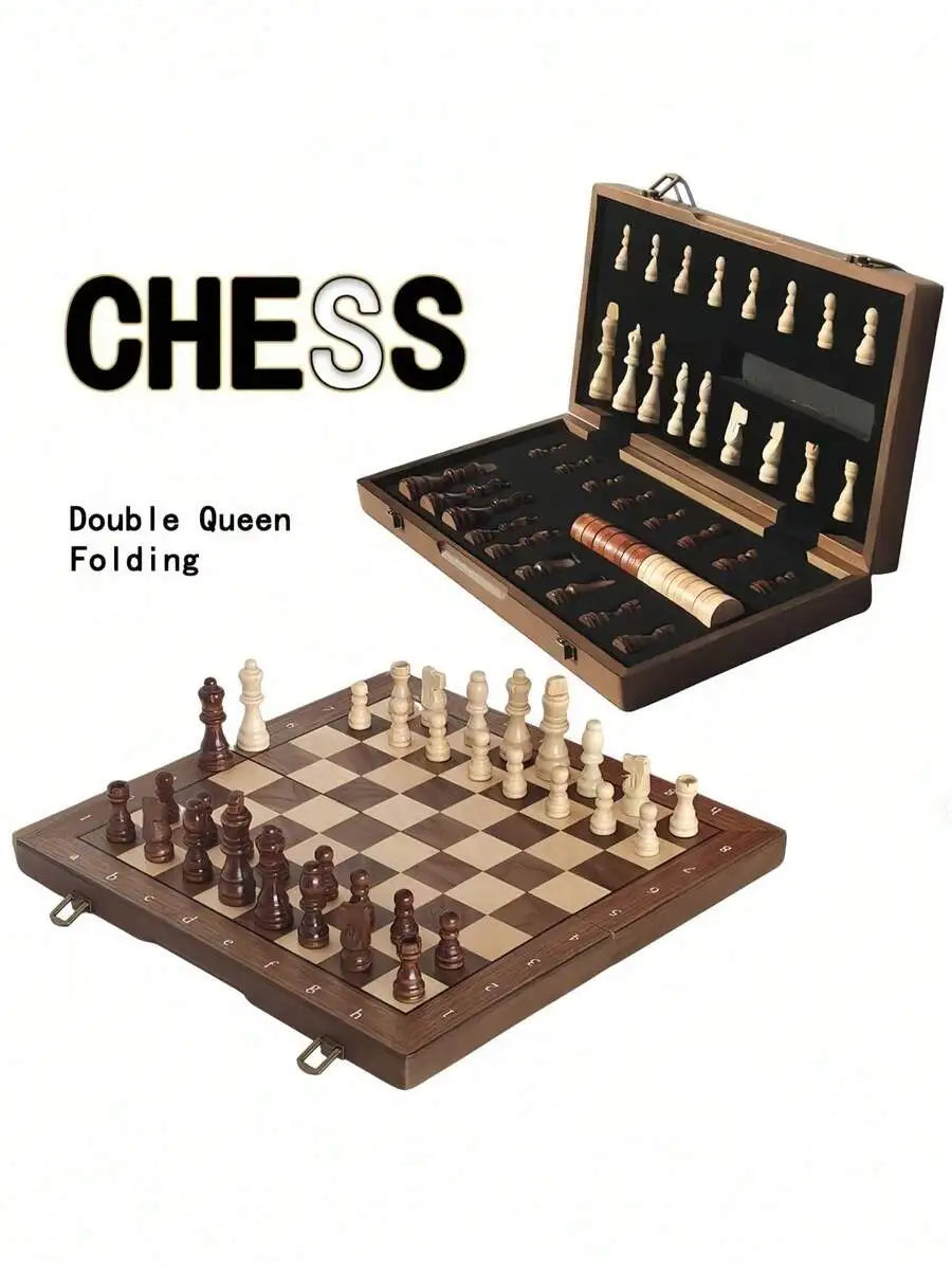 Portable Wooden Folding Chess Set With Magnetic Storage