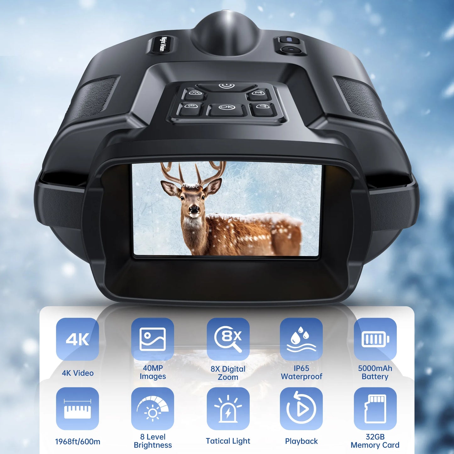 USB Rechargeable 4K Night Vision Binoculars With HD Digital Zoom