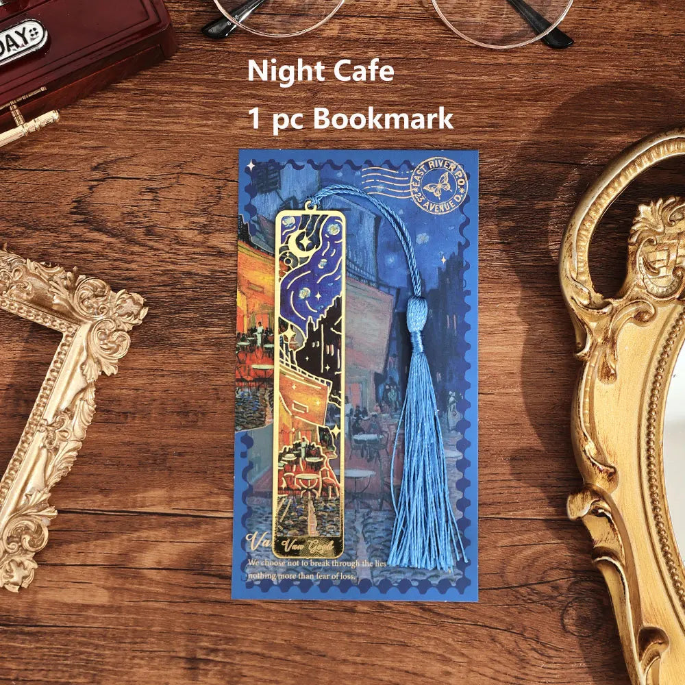 Retro Hollow Metal Bookmark Featuring Floral Painting And Tassel