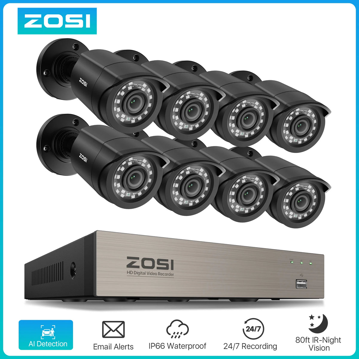 ZOSI 8 Channel 5MP Lite DVR Security Camera System Kit