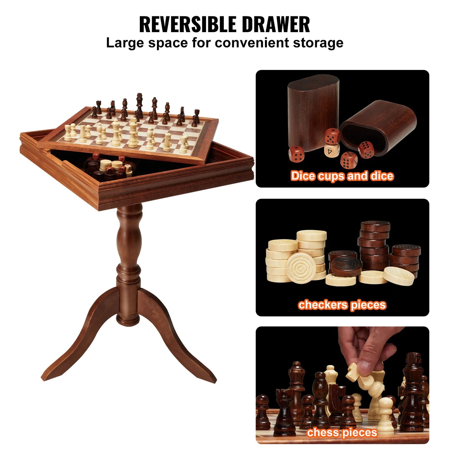 Premium Wooden Three In One Chess Checkers Backgammon Game Table