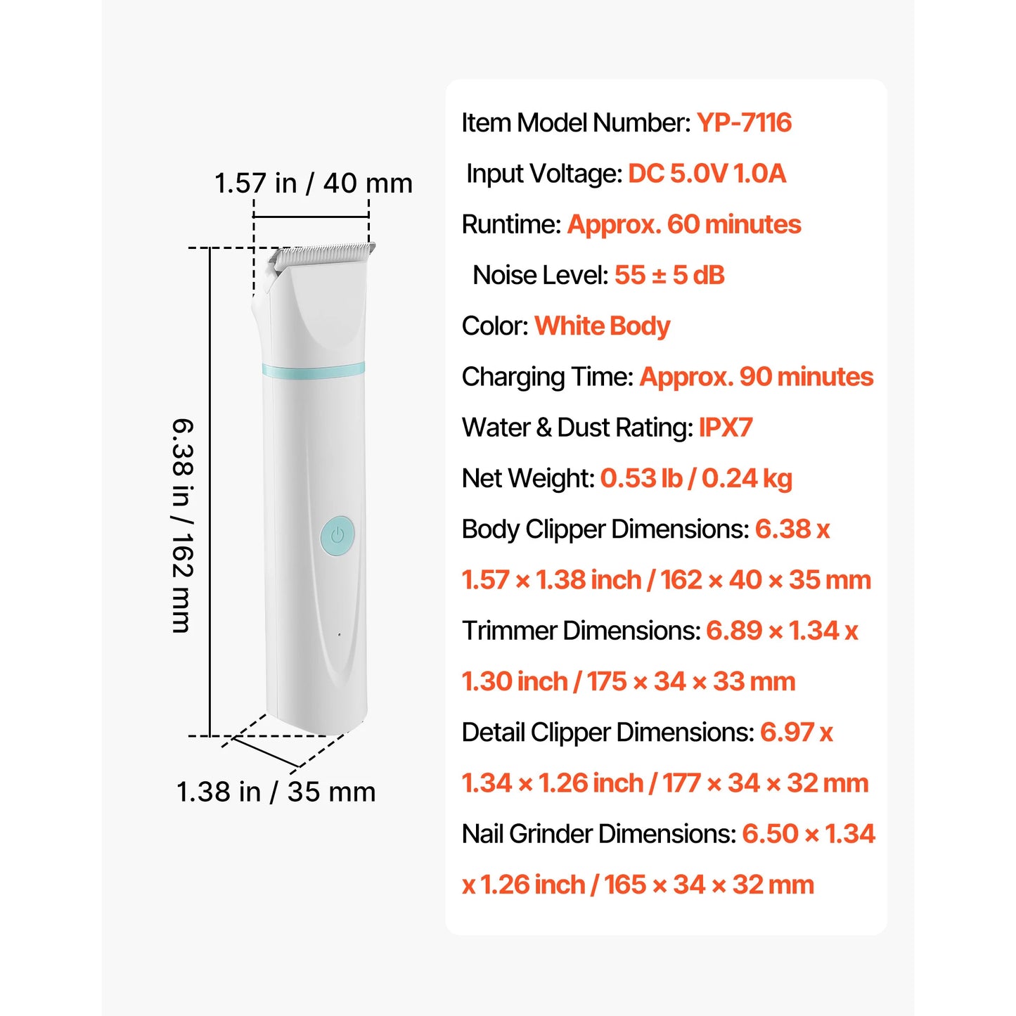 Low Noise Rechargeable Dog Clippers With Stainless Grooming Blades