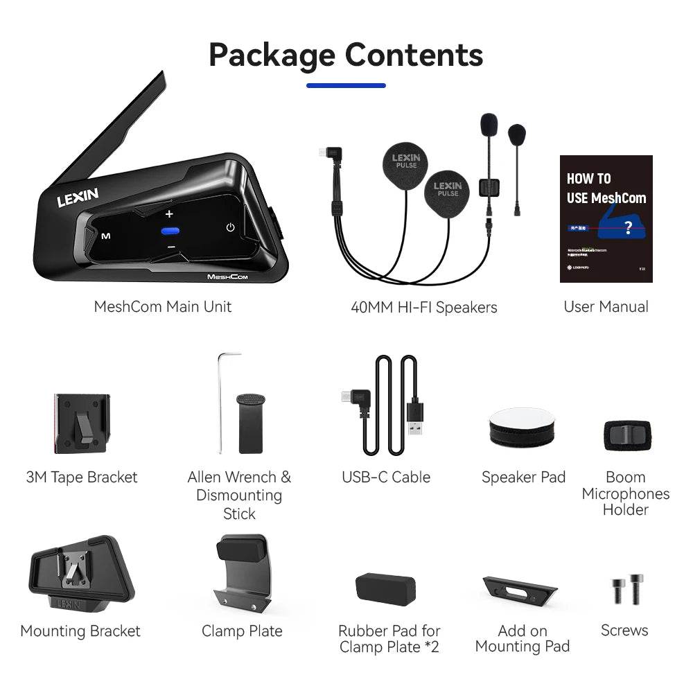 Lexin MeshCom Motorcycle Bluetooth Intercom Headset for 24 Riders