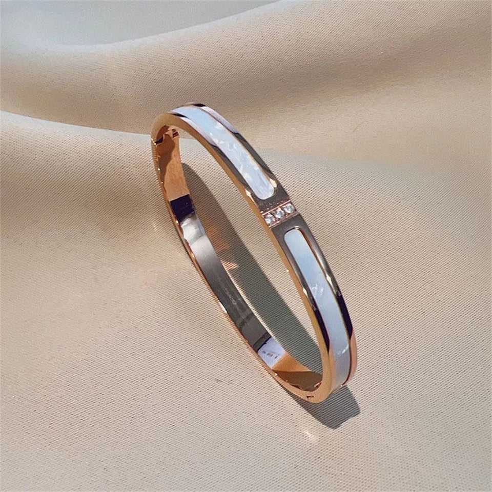 Sparkling Zirconia Stainless Steel Stackable Bracelet Set For Women