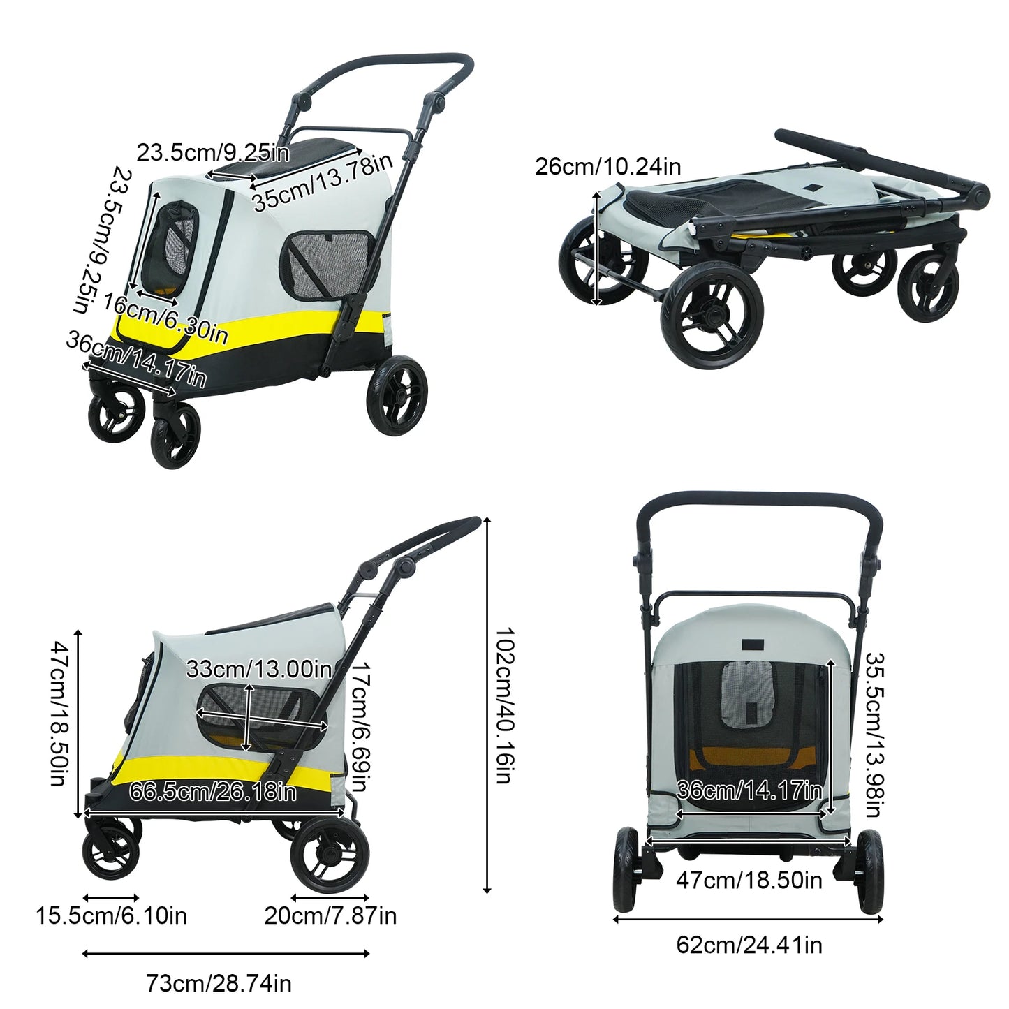 Bingopaw Portable All Terrain Dog Stroller With Dual Entry