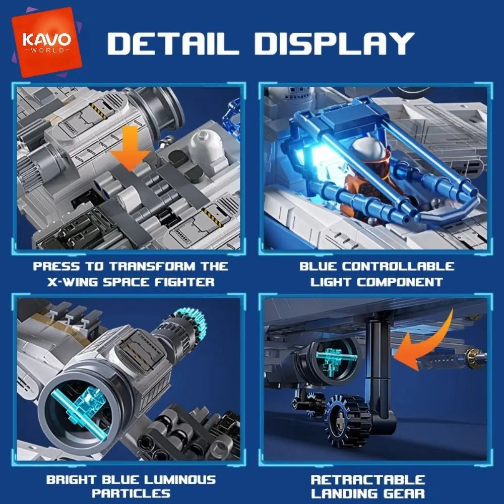 KAVOWORLD X-Wing Transformable Space Fighter Building Set With LED Lights