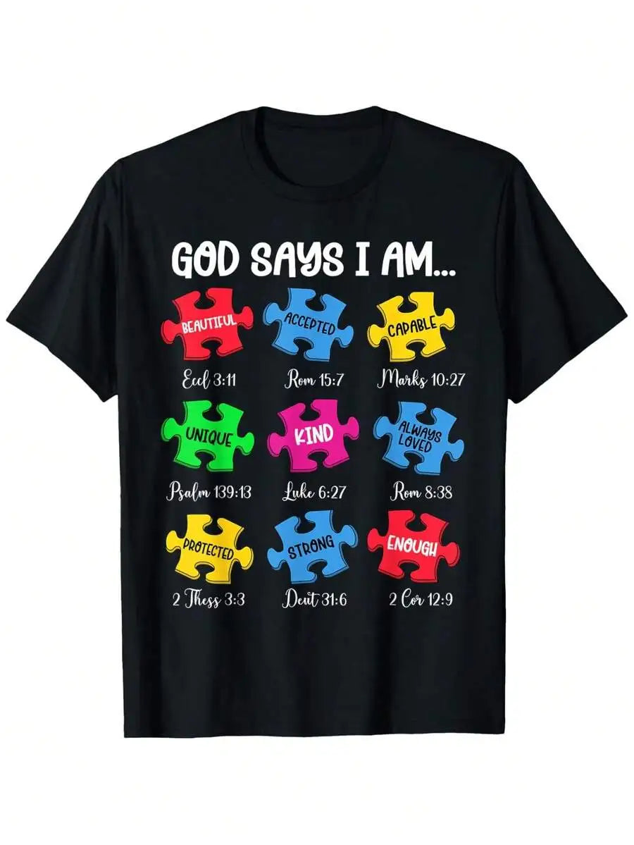 God Said I Am Christian Autism Awareness Cotton Tshirt