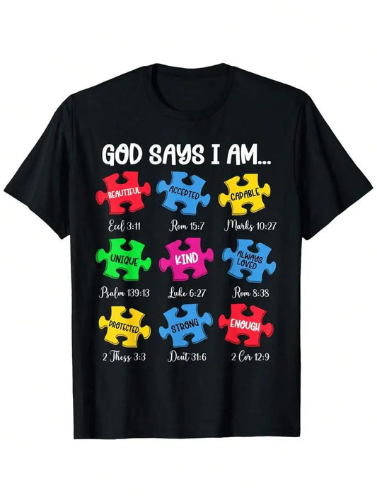 God Said I Am Christian Autism Awareness Cotton Tshirt