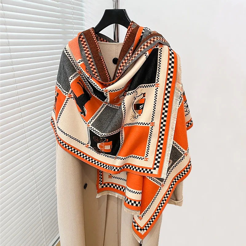 IroJeff Womens Thick Warm Winter Horse Print Shawl