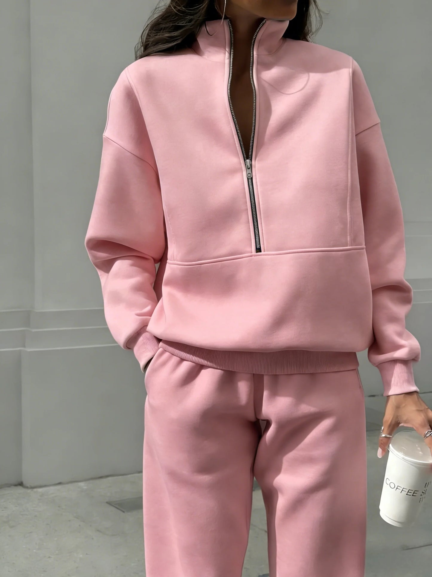 Women Half Zip Two Piece Tracksuit Casual Stretch Loungewear Set
