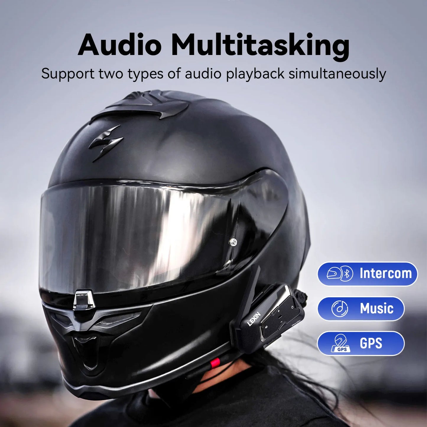 Lexin MeshCom Motorcycle Bluetooth Intercom Headset for 24 Riders