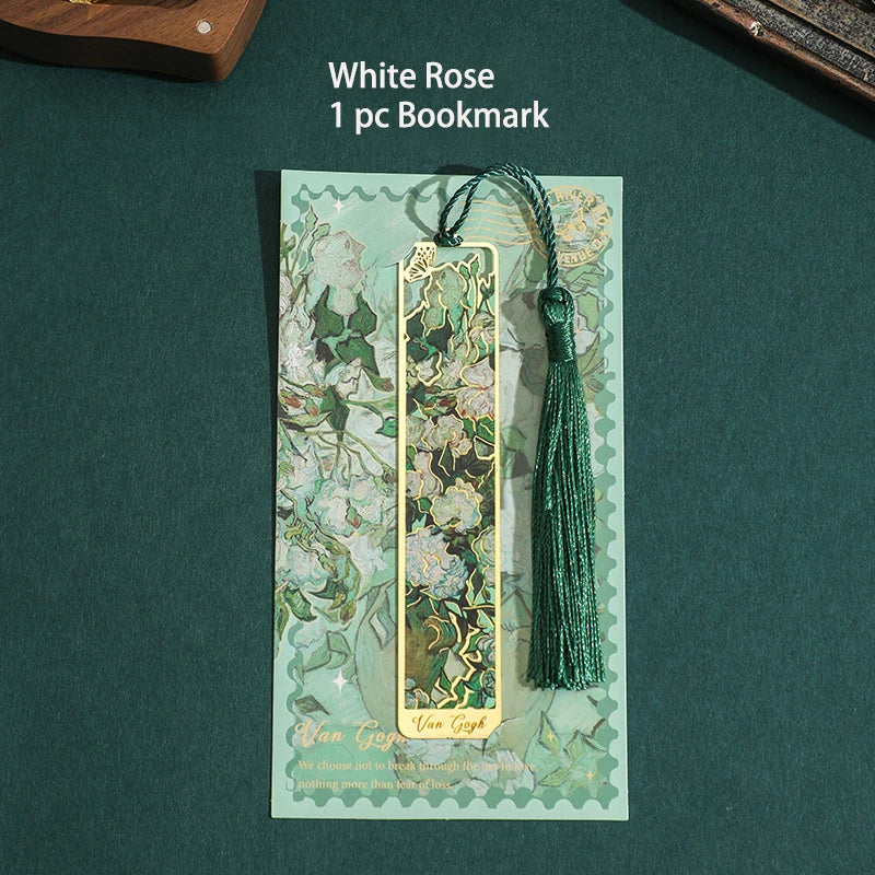 Retro Hollow Metal Bookmark Featuring Floral Painting And Tassel