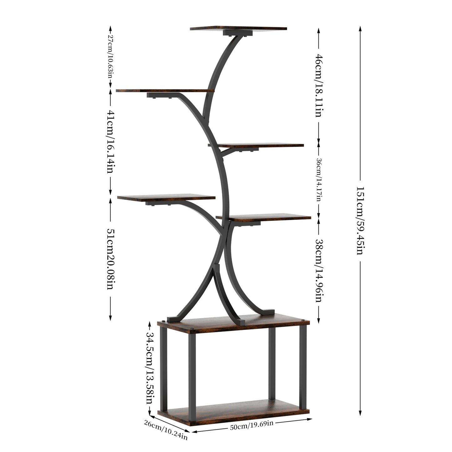 Tree Shaped Multitier Metal Wood Plant Display Stand With Lighting