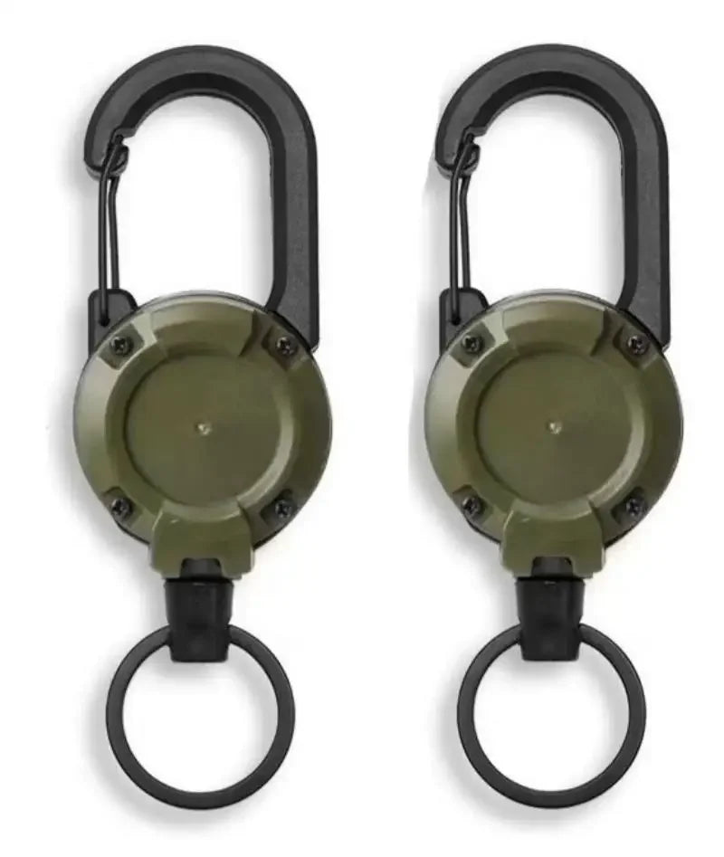 Retractable Heavy Duty Wire Rope Key Chain With Carabiner Buckle