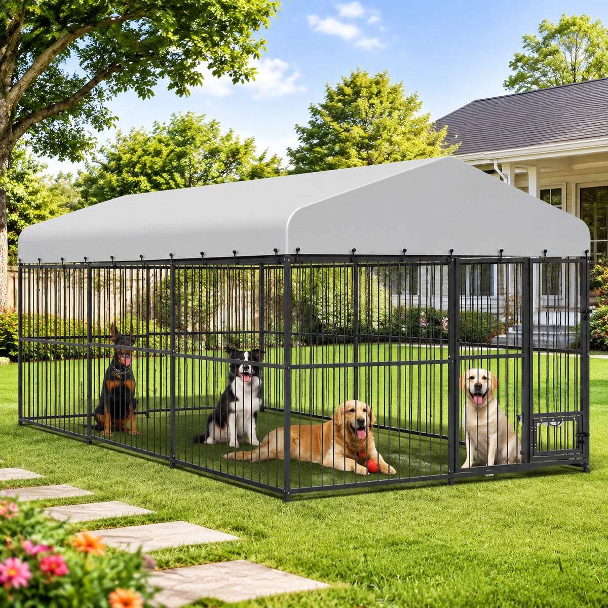 Heavy Duty Outdoor Dog Kennel With Secure Walk In Gate